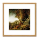 Rembrandt Christ And St Mary Magdalen At The Tomb 8X8 Inch Square Wooden Framed Wall Art Print Picture with Mount