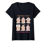 Womens Gingerbread Kisses & Christmas Wishes Cute Gingerbread House V-Neck T-Shirt