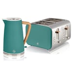 Swan Nordic 1.7L Kettle & 4-Slice Toaster Set in Green