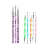 Nagelpenslar - 3 Nail Art Penslar & 5 Dotting Tools