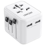 LENCENT Adaptateur de Voyage, Adaptateur Prise Universelle avec 2 USB, secteur international avec prise UK US EU AUS mini et compact, chargeur de voyage mondial tout-en-un pour plus de 200 pays, Blanc