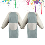 2 Pcs Tablier Peinture Enfant, Tablier Manches Longues Enfant avec Poche, Blouse Peinture Imperméable Enfant 3 à12 Ans, Tablier d'Artiste Ajustable, Tabliers Garçon Filles DIY École Cuisine (Bleu)