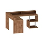 Bureau Sansone, Bureau d'angle avec étagères de rangement, Bureau polyvalent avec plateau, 180x60h93 cm, Chêne