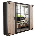 Armoire VERNON style industriel 225 cm 5 portes pin argenté vieilli