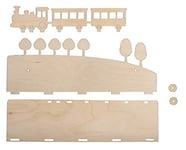 Rayher 62976505 Etagère murale enfant, train, bois naturel FSC MixCred, 1 Kit, 35X14X10cm, décoration, chambre d’enfant