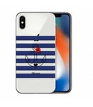 Coque Iphone XS MAX ancre raye fleur coeur bleu transparente