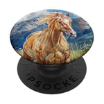 Aquarelle Running Palamino Horse in Meadow PopSockets PopGrip Adhésif