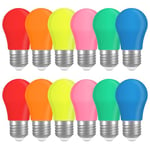 Lot de 12 Ampoule Couleur LED E27 2W, Équivalent Incandescence 20W, 2W K45 Ampoule Écoénergétique Colorée, Rouge Vert Bleu Orange Jaune Rose, pour Mariages, Halloween, Noël, Fête