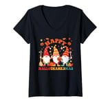 Womens Halloween Thanksgiving Christmas Happy HallothanksMas Gnomes V-Neck T-Shirt