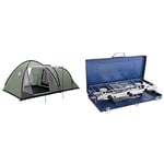 Coleman Waterfall 5 Deluxe family tent, 5 Man Tent with Separate Living and Sleeping Area & Campingaz Chef Folding Double Burner Stove and Grill, compact gas cooker for camping or festivals, Blue