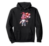 Valentines Gnome Dad With Heart Balloons For Valentines Day Pullover Hoodie