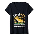 Womens I Wear Gold for Childhood Cancer Awareness Dino Design V-Neck T-Shirt