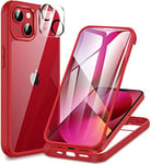 CENHUFO Coque iPhone 13 Mini, avec Protection écran Verre Trempé et Protecteur Caméra [9H Dureté] 360° Antichoc Housse Double Face Téléphone Case Portable Intégrale Etui pour iPhone 13 Mini -Rouge