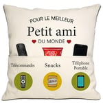 Cadeau pour Le Petit ami Meilleur Petit ami du Monde Housses de Coussin 18x18 Pouces avec 3 Poches pour Le Petit ami Cadeau d'anniversaire Cadeau de Noël pour la Saint-Valentin(Petit ami)