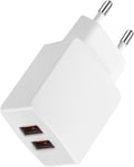 Chargeur Usb, Prise Usb Secteur 5v/2,1a, Adaptateur Double Port 10,5w, Compatible Avec Téléphone Tels Que Iphone, Samsung A12/A22, Redmi, Oppo, Nokia, Moto, Huawei Et Plus D'appareils - Blanc