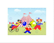 Wee Blue Coo Nursery Circus Clown Tent Big Top Funny Bike Kids Bedroom Wall Art Print