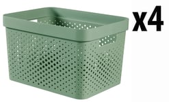 4 x Curver Storage Basket Shale Green Infinity Dots Plastic Box Tub 17 Litre