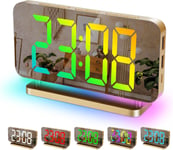 Réveil, Horloge Numérique Led 7,4"", Reveil Miroir Avec Affichage De L'Heure 11 Couleurs, Veilleuse Rvb 10 Modes, Port De Chargeur Usb C, Volume, Luminosité,Radio Réveil,Reveil Ado Enfant-Doré