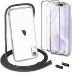 Chaîne De Téléphone Portable Pour Iphone Xr - Avec Cordon - 1 Coque Transparente Avec 2 Films De Protection D'écran - Amovible - Élégant Étui De Protection À Cordon - Noir