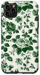 Coque pour iPhone 11 Pro Max Chinoiserie Toile Vert Motif Roses Feuilles Jardin