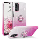 BENTOBEN for Samsung Galaxy A14 4G/5G Case, Samsung A14 4G/5G Case Glitter, Three Layer Shockproof Hybrid Hard PC Bumper Protective Silicone Sparkly Case with Finger Ring Stand Samsung A14 4G/5G, Pink