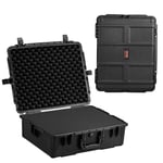 VEVOR Weatherproof Hard Case, Heavy Duty Protective Dry Box Case with Pre-Cut Foam, and Retractable Pull Handles for Travel, Hunting, Military, Tactical, IP67 Waterproof Case for Cameras (56.1x37x26)