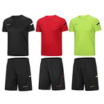 BUYJYA Lot de 3 shorts et 3 T-shirts de sport pour homme, pour le basket-ball, le football, l'exercice, la course à pied, la salle de sport, Noir/rouge/vert, 3X-Large