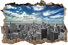 pixxp Rint 3D WD 5051 _ 62 x 42 New York sous bewölktem Ciel percée 3D Sticker Mural Mural en Vinyle Noir/Blanc 62 x 42 x 0,02 cm