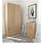 Armoire penderie 2 portes + 2 tiroirs L81 x H180 cm - CaliCosy - Chêne clair