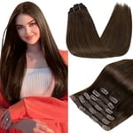 RUNATURE Extension Clip Cheveux Naturel Marron 7Pcs 14 Pouces/35cm Extension Cheveux Naturel Clip Lisse Extension a Clip Cheveux Naturel Marron Cheveux Humain 120g #4