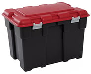 KETER Malle de Rangement Explorer 185L - Boîte multifonctions Pour Garage, Bricolage, Jardin, Cabanon -Poignées en ABS confortables - Couvercle à ouverture totale - 84,2 x 60,2 x 57 cm - Noir/rouge