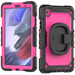 Case for Galaxy Tab A7 Lite 8.7 Inch Silicone Case with Sturdy Stand, Rotating Handle, Shoulder Strap for Samsung Galaxy A7 Lite 2021 SM-T220/T225/T227 Rose Red PC