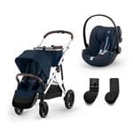 cybex GOLD Silver Ocean i-Size Ocean Gazelle S barnvagn Blue inklusive Cloud G bilbarnstol Plus Blue och adapter