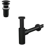 Alca - Set Bonde Clic-clac raccord 5/4', pour lavabo avec trop-plein + Siphon, Noir mat ( SetBlack)