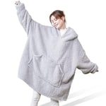 Mia&Coco Hoodie Blanket Women and Men, Oversized Hooded Blanket Hoodie with Pocket, 260GSM Sherpa Fleece Wearable Blanket Hoodie, OEKO-TEX Standards Cosy Hooded Blankets, Grey