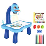 Children Magnetic Plastic Drawing Board Projector Painting Educational Tool, Kids Musical Painting Projector Table Desk Set (Blue)