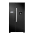 Hisense RS741N4WBE Freestanding American Side by side Door American Fridge Freezer 578 litre, Black, with Non-Plumbed Water Dispenser, Black, 90.8 × 179.3 × 74.3 cm (W×H×D)