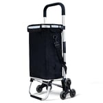 VOUNOT Folding Shopping Trolley on 6 Wheels, Aluminium Lightweight Shopping Cart with Insulated Cooling Bag, Stair Climbing Grocery Trolley, 50L, Black