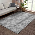 ASIinnsy Tapis Salon Shaggy Poil Long Tapis Chambre Doux Moelleux Moderne Gris Grand Tapis de Salon Chambre d'enfant Tapis Antidérapant Intérieur Tapis De Sol (Gris Blanc, 120 x 160 cm)