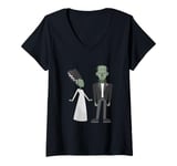 Womens happy valentines bride frankenstein monster creepy spooky V-Neck T-Shirt