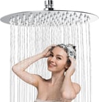 Tete de Douche Rond 304 INOx,Pommeau de Douche Anti-Calcaire,Ultra-Mince Haute Pression,Pomme de Douche 10 Pouces,Rotatif 360°,Facile à Installer et à Nettoyer 25cm (B).[T127]