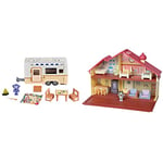 Bluey Caravan Playset, 2.5-3 inch figures & Heeler Family Home Play Set: 1 Official Collectable Action Figure, Large Playhouse Playset 4 Rooms, Furniture Accessories and Pull Down Patio