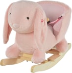 Bunny Rocking Horse Baby Ride-On Wooden Base Pink Plush Rocker Sound Seat Belt