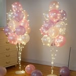 2 Sets Balloon Column Stand Kit with String Light Balloon Stand for Floor - pink