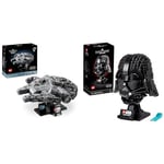 LEGO Star Wars Millenium Falcon 25th Anniversary Vehicle Building Set & Star Wars Darth Vader Helmet Set, Mask Display Model Kit for Adults to Build, Gift Idea for Men, Women, Him or Her