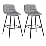 WOLTU BH143hgr-2 Lot de 2 Tabouret de Bar Design Chaise Haute pour Bar Bistro siège en Velours avec Repose-Pieds Cadre en métal, Gris Clair