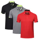 HUAKANG 3 Pack Mens Polo Shirts Short Sleeve Breathable Quick Dry Golf Polo Shirts Mens Running Sports Tee Top Gym Workout Polo T Shirts0506-Black Grey Red-S