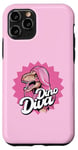 Coque pour iPhone 11 Pro Dinosaure aux cheveux roses, citation de Dino Diva