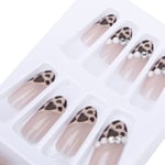 24pcs Fake Nail Tip Press On Nails Leopard Print Faux Pearl False Nails Girls