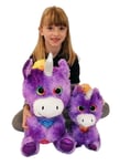 Set 2 Peluche Licorne Douce Yeux Glitter 38cm Grande + Petit Enfants Garçons